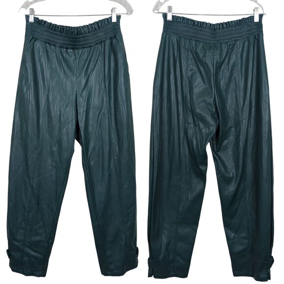 Ryegrass Faux Leather Green Pants Size Medium Elastic Waist Tapered Leg - Picture 1 of 16